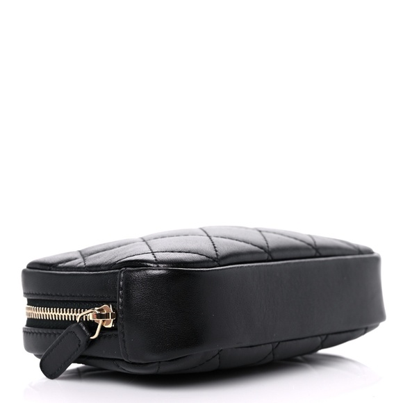 CHANEL  Lambskin Quilted Small Curvy Pouch Cosmetic Case Black - Picture 7 of 10